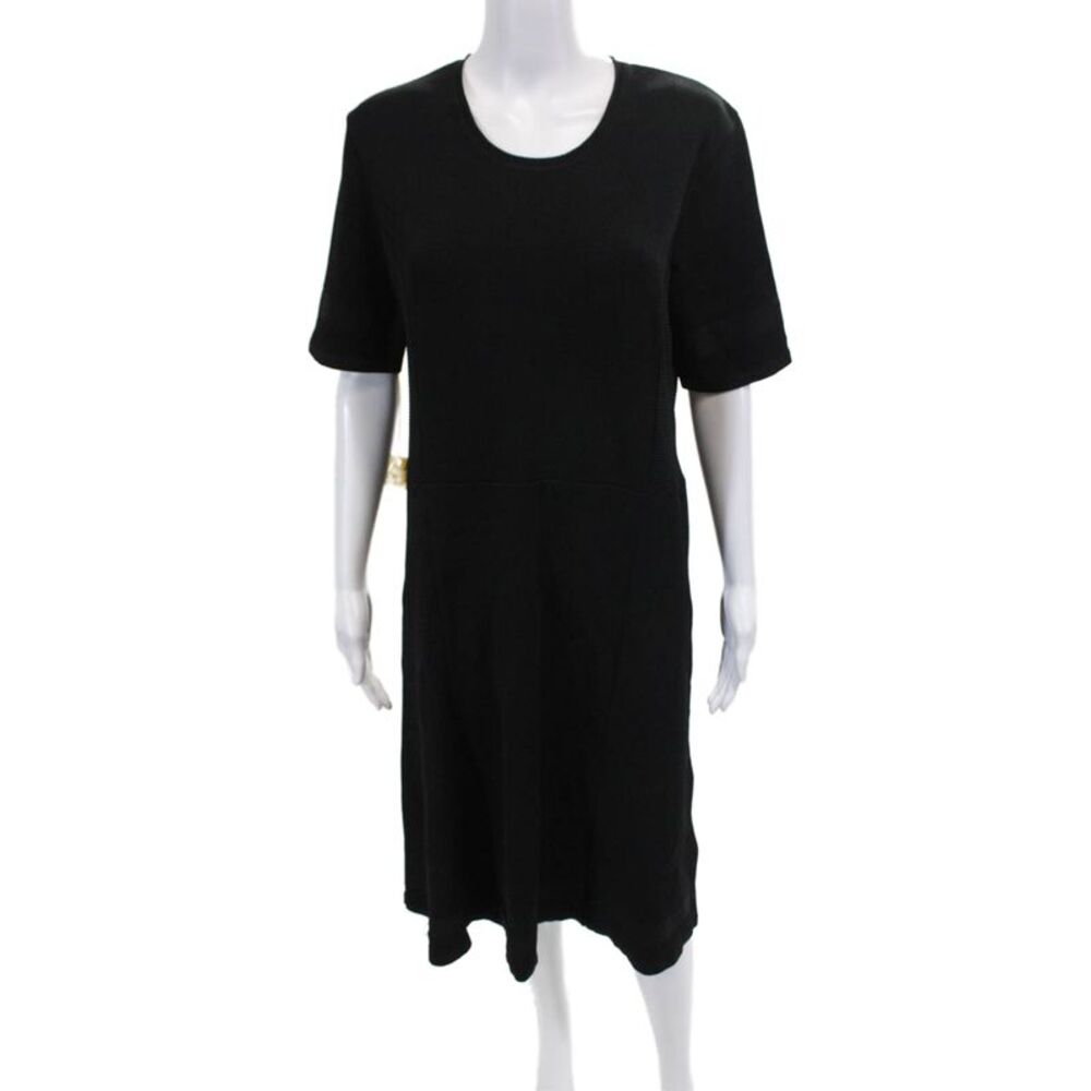 Biana Womens Short Sleeve Ribbed A Line Midi Dress Black Size 14